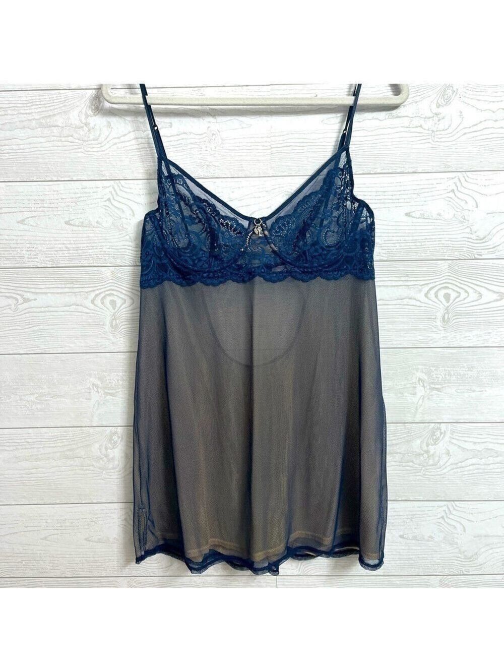 Victoria Secret Women’s Blue Lace Mesh Slip Dress. Size L